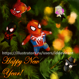 Открытка на Новый год с человеком пауком