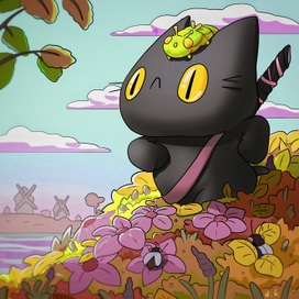 Котик с гусеницей