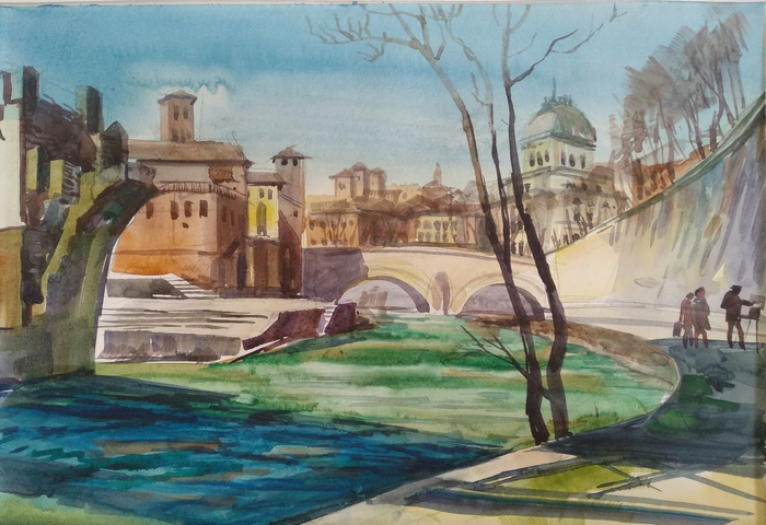 Рим. Вид с набережной Тибра на остров Тиберина