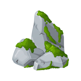 Мох на камнях. Скалы и зеленый лишайник. Вектор скалы для компьютерных игр.