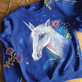 Роспись по ткани "единорог"