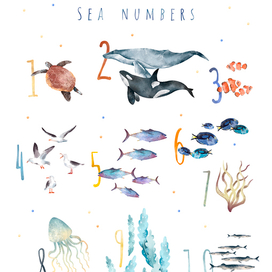 Детски постер с цифрами 1-10. Морские жители. Подводный мир