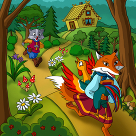 Иллюстрация к сказке "Кот, петух и лиса"