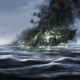 Последние минуты броненосца "Ослябя". Цусимское сражение, 14 мая 1905 г.