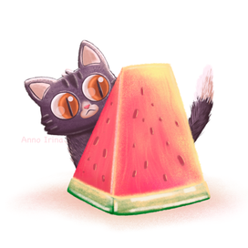 Котик с арбузом