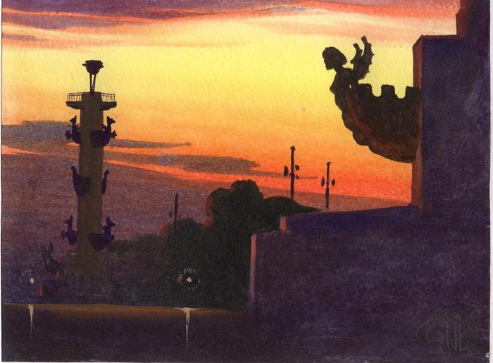 Вечер у Ростральных колонн