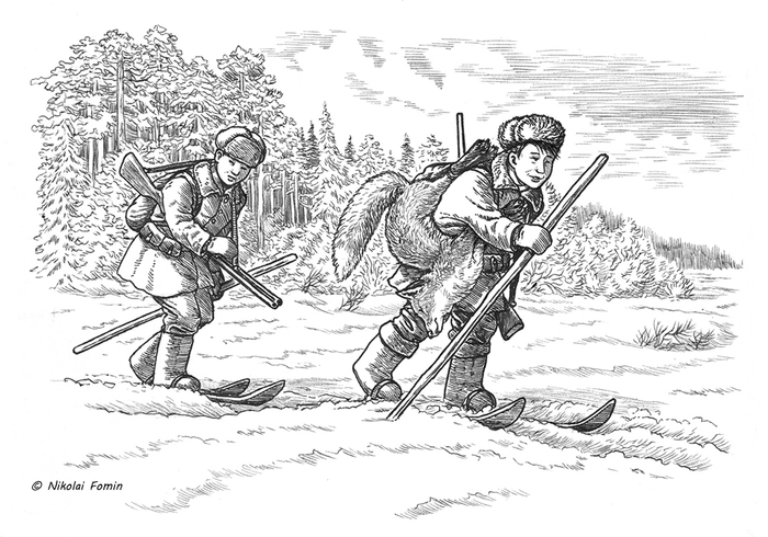 Юные капканщики. С добычей.