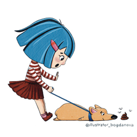 Девочка и собака Корги на прогулке