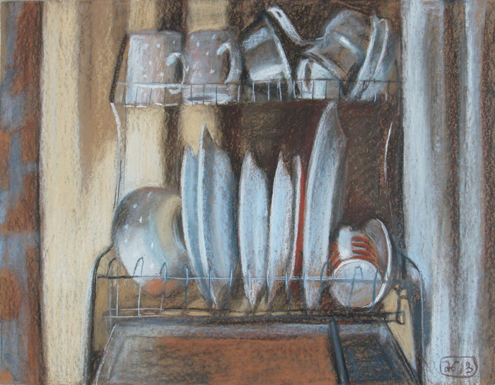 Помыла посуду. 2013.т.б. пастель,50х65 