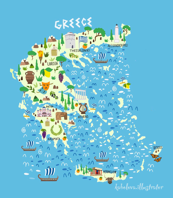 Карта Греции. Достопримечательности стран. 