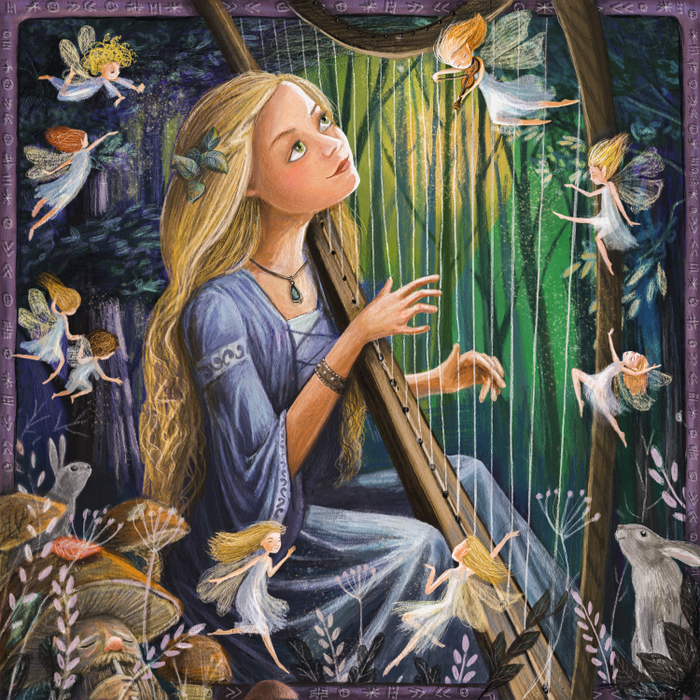 Открытка "Лева играющая на арфе"