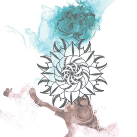 Circular graphic pattern on the background of abstract splashes