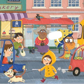 Иллюстрация к книге Olivia Haas "Opposites with a Dinosaur"