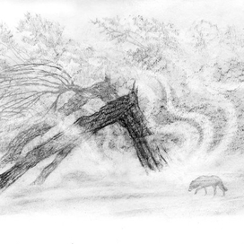 "Сквозь февральские метели..." Иллюстрация к повести В.А.Потиевского "Мага уводит стаю" 