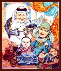 семья араба. шарж.
