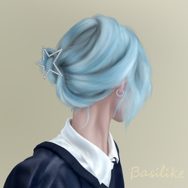 Скромная девушка с голубыми волосами