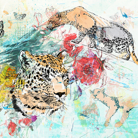 ЛЕОПАРД. ИЛЛЮСТРАЦИЯ ДЛЯ ПЕЧАТИ НА ХОЛСТЕ В ИНТЕРЬЕР.