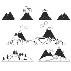 Горы, холмы, лес, облака, вулкан