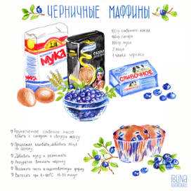 Иллюстрированный рецепт. Черничные маффины