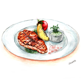 Стейк лосося на гриле