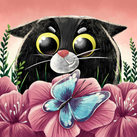 Кот в цветах