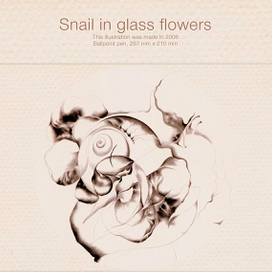 Snail in glass flowers 