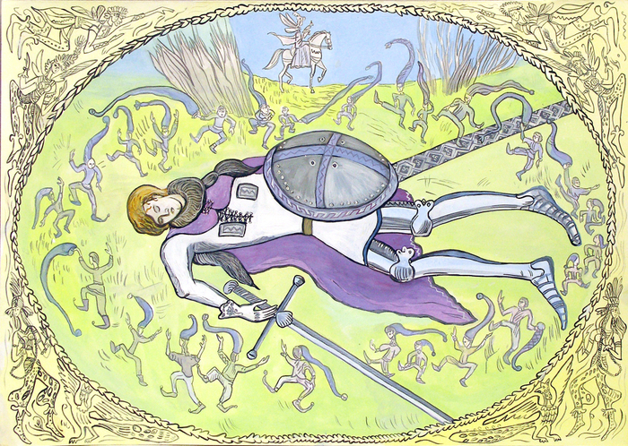 Зачарованный сон.Лист из серии"Сказки эльфов".Авторский проект.Оригинал сделан на формате А-2.Бумага гуашь кисть.Художник:Марат Брызгалов.