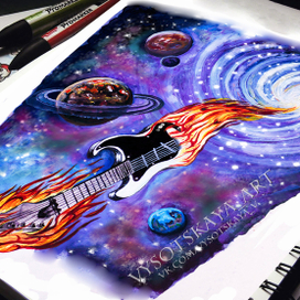 Эскиз рукава гитара и космос