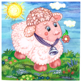 Овечка с колокольчиком на полянке