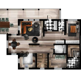 Layout drawing and interior design of a house