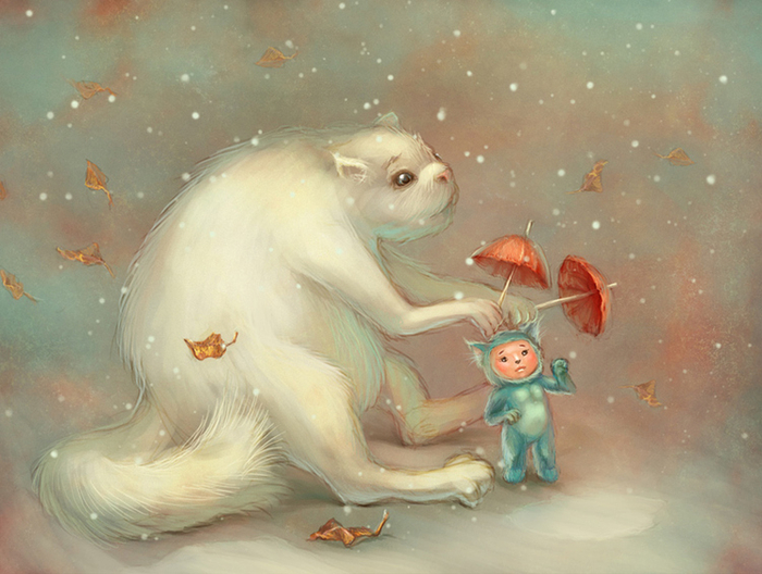 Кот и зонтики