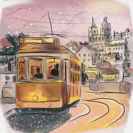 Трамвай в сумерках города