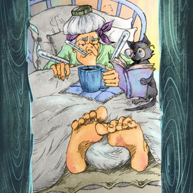 Баба Яга болеет, Кот читает ей сказки