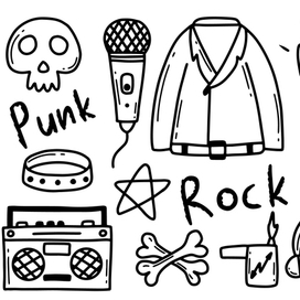 Набор рок в стиле дудл.