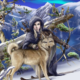 Иллюстрация для календаря. Богиня Скади и её верный пес.