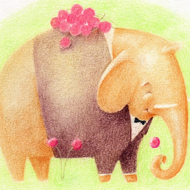 Слон, собирающий цветы