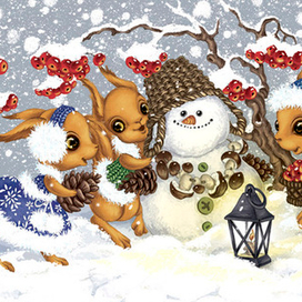 Белки и снеговик (Новый год)