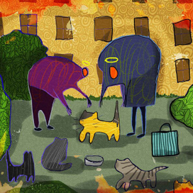 Бабушки кормят котов