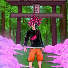 Сон Гоку на фоне Японских ворот 