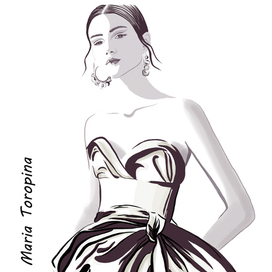 Fashion digital sketch in one colour