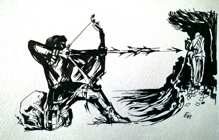 Калевала. Ёукахайнен стреляет в Вяйнемейнена