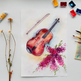 Скрипка. Акварель