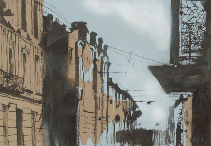 Прибалтийский альбом №2. Лист 6. Б., тушь, акриловый спрей, гуашь. 40х60