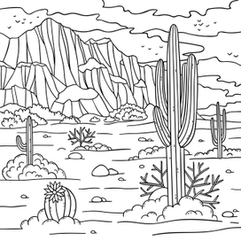 Раскраска "Кактусы в пустыне"