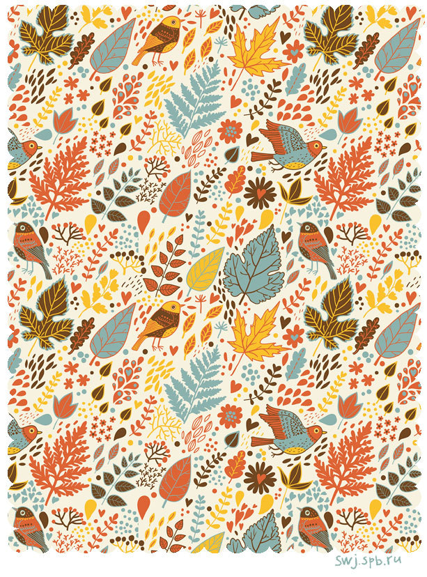 Цветочный узор с птичками
