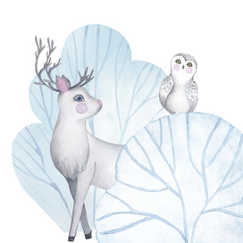 Зимний лес. Детская акварельная иллюстрация