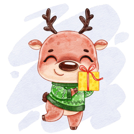 Забавный олень с подарком 