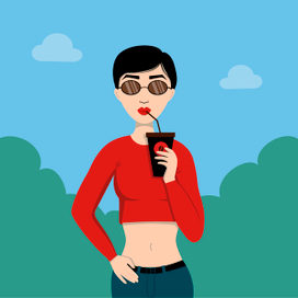 Модница в очках с кофе