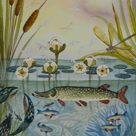 Вечер в селе Заболотском. Акварель