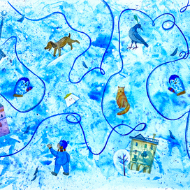 Форзац к сказке "История синей варежки"